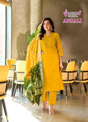 Mystic 9 Anjali Vol 1 Gadhval Dobby Kurti Set with Chanderi Jacquard Dupatta readymade suit catalogs