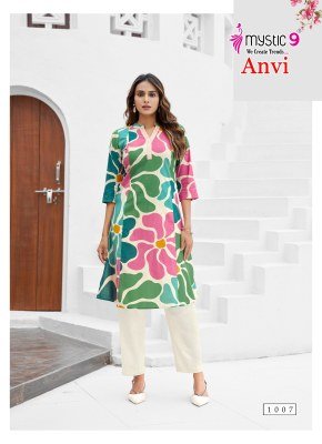 Mystic 9 Anvi Vol 1 Cord Set Exclusive Cotton Flex Kurta Set Mandarin Collar  Sleeve Lock  Anchor Embroidery With Pocket  Heavy Pants Wholesale kurtis catalogs