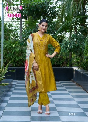 Mystic 9 Arohi Vol 1  Premium Vertican Dobby Princess Cut Suit Set with Embroidery  Chanderi Dupatta Wholesale kurtis catalogs
