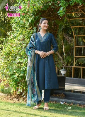 Mystic 9 Arohi Vol 1  Premium Vertican Dobby Princess Cut Suit Set with Embroidery  Chanderi Dupatta Wholesale kurtis catalogs