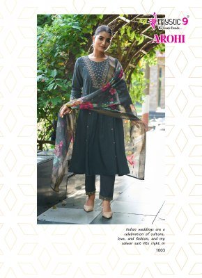 Mystic 9 Arohi Vol 1  Premium Vertican Dobby Princess Cut Suit Set with Embroidery  Chanderi Dupatta Wholesale kurtis catalogs