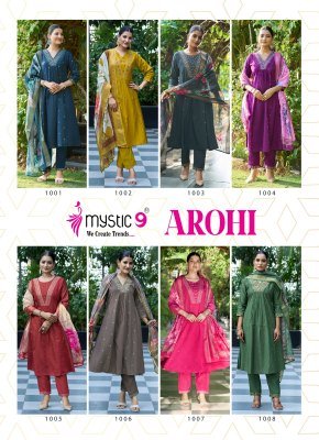 Mystic 9 Arohi Vol 1  Premium Vertican Dobby Princess Cut Suit Set with Embroidery  Chanderi Dupatta Wholesale kurtis catalogs