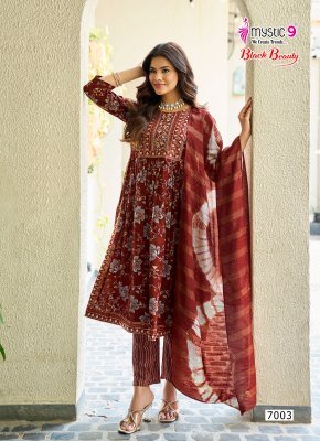 Mystic 9 Black Beauty Vol-7 Rayon Foil Print Nayra Cut Suit Set readymade suit catalogs