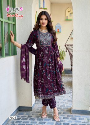 Mystic 9 Black Beauty Vol-7 Rayon Foil Print Nayra Cut Suit Set readymade suit catalogs