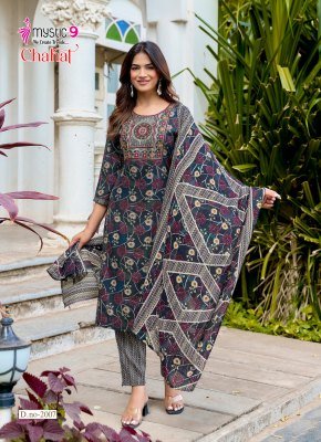 Mystic 9 Chahat Vol. 2 Rayon Capsule Foil Print Kurti Pant with Indonesian Cotton Dupatta Set kurti pant with dupatta Catalogs