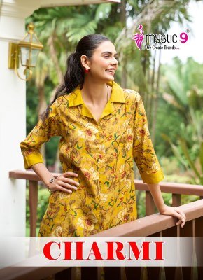 Mystic 9 Charmi Vol 1 Premium Heavy Vertican Foil Print Princess Cut Co ord Set Top with Sleeves Lock  Spread Collar And Exclusive Pocket  and Straigh co ord set catalogs