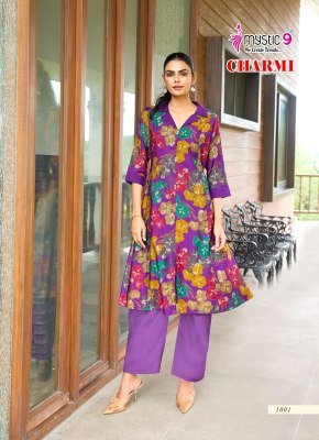 Mystic 9 Charmi Vol 1 Premium Heavy Vertican Foil Print Princess Cut Co ord Set Top with Sleeves Lock  Spread Collar And Exclusive Pocket  and Straigh co ord set catalogs