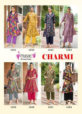 Mystic 9 Charmi Vol 1 Premium Heavy Vertican Foil Print Princess Cut Co ord Set Top with Sleeves Lock  Spread Collar And Exclusive Pocket  and Straigh co ord set catalogs