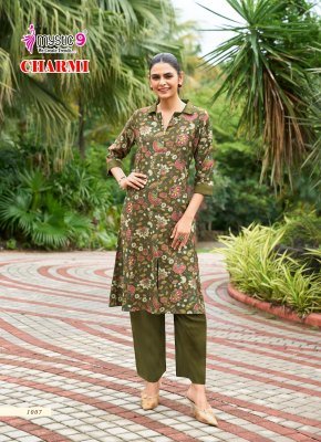Mystic 9 Charmi Vol 1 Premium Heavy Vertican Foil Print Princess Cut Co ord Set Top with Sleeves Lock  Spread Collar And Exclusive Pocket  and Straigh co ord set catalogs
