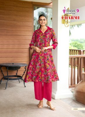 Mystic 9 Charmi Vol 1 Premium Heavy Vertican Foil Print Princess Cut Co ord Set Top with Sleeves Lock  Spread Collar And Exclusive Pocket  and Straigh co ord set catalogs