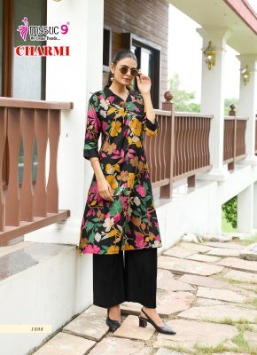 Mystic 9 Charmi Vol 1 Premium Heavy Vertican Foil Print Princess Cut Co ord Set Top with Sleeves Lock  Spread Collar And Exclusive Pocket  and Straigh co ord set catalogs