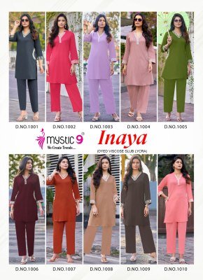 Mystic 9 Inaya Vol-1 Heavy Viscose Slub Lycra Embroidery Co-Ord Set co ord set catalogs