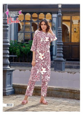 Mystic 9 Khushi Vol 5 Heavy Viscose Printed Co Ord Set with Sleeves Lock And Mandarin Collar Wholesale  kurtis catalogs