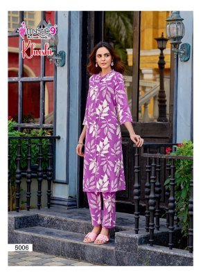 Mystic 9 Khushi Vol 5 Heavy Viscose Printed Co Ord Set with Sleeves Lock And Mandarin Collar Wholesale  kurtis catalogs