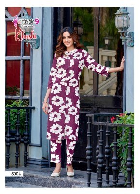 Mystic 9 Khushi Vol 5 Heavy Viscose Printed Co Ord Set with Sleeves Lock And Mandarin Collar Wholesale  kurtis catalogs