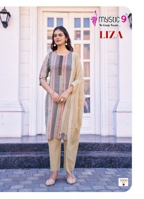 Mystic 9 Liza Vol 3 Premium Handloom Cotton Kurti Pant Dupatta Set with Sleeves Lock  Front Embroidery And Pocket kurtis catalogs