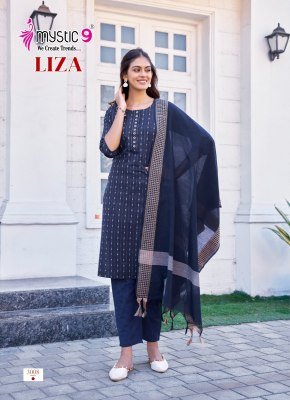 Mystic 9 Liza Vol 3 Premium Handloom Cotton Kurti Pant Dupatta Set with Sleeves Lock  Front Embroidery And Pocket kurtis catalogs
