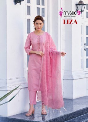 Mystic 9 Liza Vol 3 Premium Handloom Cotton Kurti Pant Dupatta Set with Sleeves Lock  Front Embroidery And Pocket kurtis catalogs