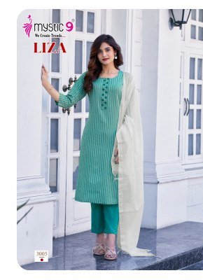 Mystic 9 Liza Vol 3 Premium Handloom Cotton Kurti Pant Dupatta Set with Sleeves Lock  Front Embroidery And Pocket kurtis catalogs