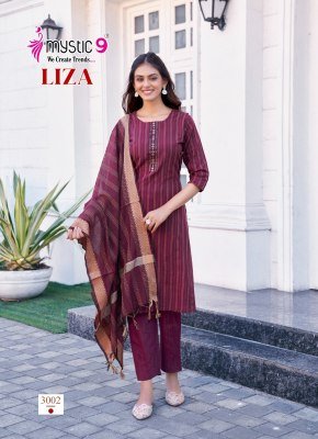 Mystic 9 Liza Vol 3 Premium Handloom Cotton Kurti Pant Dupatta Set with Sleeves Lock  Front Embroidery And Pocket kurtis catalogs