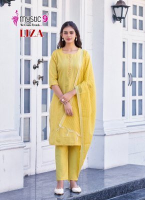 Mystic 9 Liza Vol 3 Premium Handloom Cotton Kurti Pant Dupatta Set with Sleeves Lock  Front Embroidery And Pocket kurtis catalogs