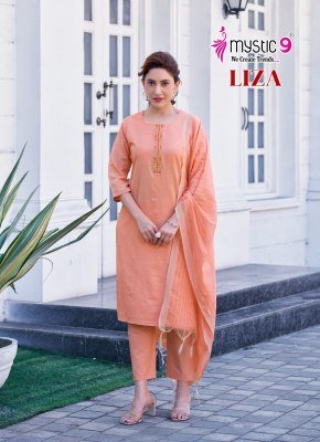 Mystic 9 Liza Vol 3 Premium Handloom Cotton Kurti Pant Dupatta Set with Sleeves Lock  Front Embroidery And Pocket kurtis catalogs