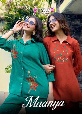 Mystic 9 Maanya Vol 1 Dyed Li-Silk Wrinkle Embroidered Co-Ord Set 