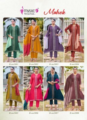 Mystic 9 Mahek Vol 2 Roman Silk Embroidery Work Suit Set Top, Pant And Contrast Chanderi Dupatta Wholesale kurtis catalogs