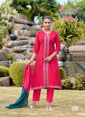 Mystic 9 Mahek Vol 2 Roman Silk Embroidery Work Suit Set Top, Pant And Contrast Chanderi Dupatta Wholesale kurtis catalogs