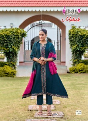 Mystic 9 Mahek Vol 2 Roman Silk Embroidery Work Suit Set Top, Pant And Contrast Chanderi Dupatta Wholesale kurtis catalogs