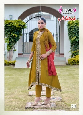 Mystic 9 Mahek Vol 2 Roman Silk Embroidery Work Suit Set Top, Pant And Contrast Chanderi Dupatta Wholesale kurtis catalogs