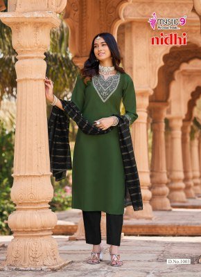 Mystic 9 Nidhi Vol-1 Roman Silk Embroidered Straight Cut Suit Set kurti pant with dupatta Catalogs