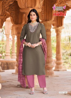 Mystic 9 Nidhi Vol-1 Roman Silk Embroidered Straight Cut Suit Set kurti pant with dupatta Catalogs