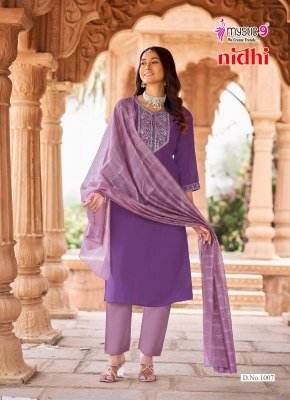 Mystic 9 Nidhi Vol-1 Roman Silk Embroidered Straight Cut Suit Set kurti pant with dupatta Catalogs