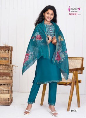 Mystic 9 Nikki Kids Vol 1 Premium Dyed Vertican Straight Cut Set with Embroidered Top And Digital Chanderi Dupatta Wholesale kurtis catalogs