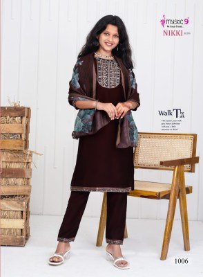 Mystic 9 Nikki Kids Vol 1 Premium Dyed Vertican Straight Cut Set with Embroidered Top And Digital Chanderi Dupatta Wholesale kurtis catalogs