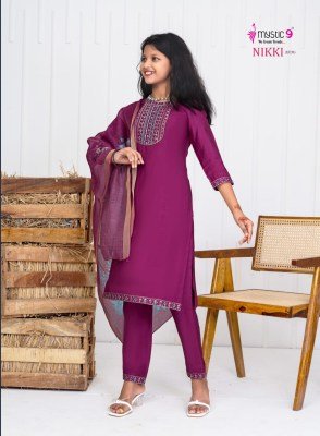 Mystic 9 Nikki Kids Vol 1 Premium Dyed Vertican Straight Cut Set with Embroidered Top And Digital Chanderi Dupatta Wholesale kurtis catalogs