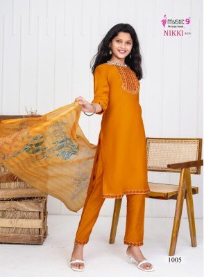 Mystic 9 Nikki Kids Vol 1 Premium Dyed Vertican Straight Cut Set with Embroidered Top And Digital Chanderi Dupatta Wholesale kurtis catalogs