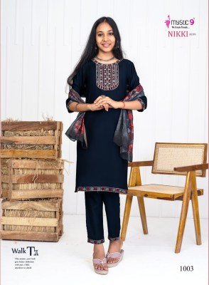 Mystic 9 Nikki Kids Vol 1 Premium Dyed Vertican Straight Cut Set with Embroidered Top And Digital Chanderi Dupatta Wholesale kurtis catalogs