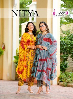 Mystic 9 Nitya Vol 1 Premium Vertical Foil Print Kurti Set with Embroidered Top Pocket Pants And Chanderi Cotton Dupatta Wholesale kurtis catalogs
