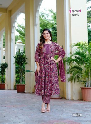 Mystic 9 Nitya Vol 1 Premium Vertical Foil Print Kurti Set with Embroidered Top Pocket Pants And Chanderi Cotton Dupatta Wholesale kurtis catalogs