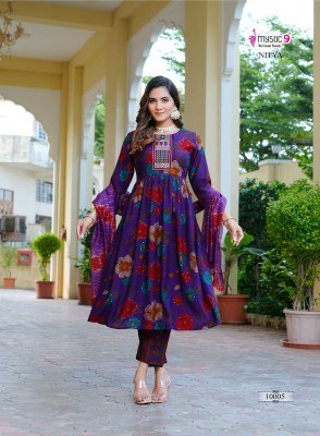 Mystic 9 Nitya Vol 1 Premium Vertical Foil Print Kurti Set with Embroidered Top Pocket Pants And Chanderi Cotton Dupatta Wholesale kurtis catalogs