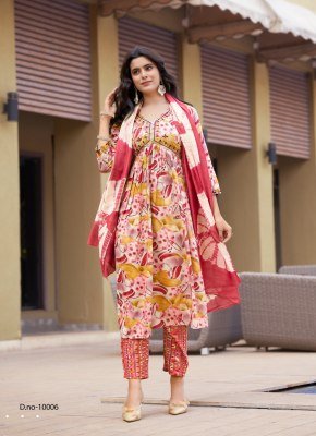 Mystic 9 Pooja Vol 10 Premium Rayon Foil Print Aaliya Cut Suit Set with Embroidery Pant And Chanderi Dupatta wholesale kurtis catalogs