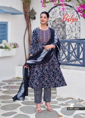 Mystic 9 Pushpa Vol 14 Rayon Capsule Foil Print Umbrella Cut Kurti Pant with Chanderi Cotton Dupatta kurti pant with dupatta Catalogs