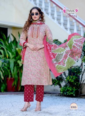 Mystic 9 Roshni Vol 1 Cambric Cotton Straight Kurti Set with Printed Dupatta (M–3XL) readymade suit catalogs