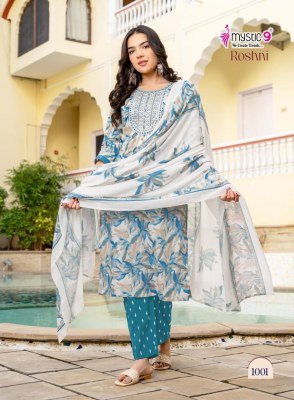 Mystic 9 Roshni Vol 1 Cambric Cotton Straight Kurti Set with Printed Dupatta (M–3XL) readymade suit catalogs