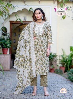 Mystic 9 Roshni Vol 1 Cambric Cotton Straight Kurti Set with Printed Dupatta (M–3XL) readymade suit catalogs