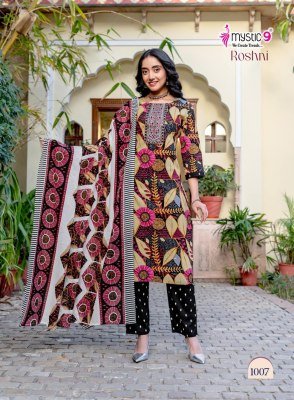 Mystic 9 Roshni Vol 1 Cambric Cotton Straight Kurti Set with Printed Dupatta (M–3XL) readymade suit catalogs