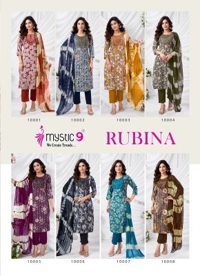 Mystic 9 Rubina Vol 10 Premium Rayon Dull Patta Kurti with Sleeve Lock Embroidery  Straight Pant And Nazmeen Cotton Dupatta Wholesale kurtis catalogs
