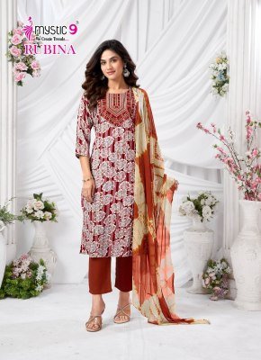Mystic 9 Rubina Vol 10 Premium Rayon Dull Patta Kurti with Sleeve Lock Embroidery  Straight Pant And Nazmeen Cotton Dupatta Wholesale kurtis catalogs